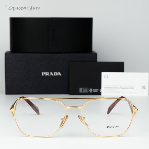 Prada Men Eyeglasses Gold Demo Rectangle PRB50V 5AK1O1 NEW AUTHENTIC - Picture 1 of 8